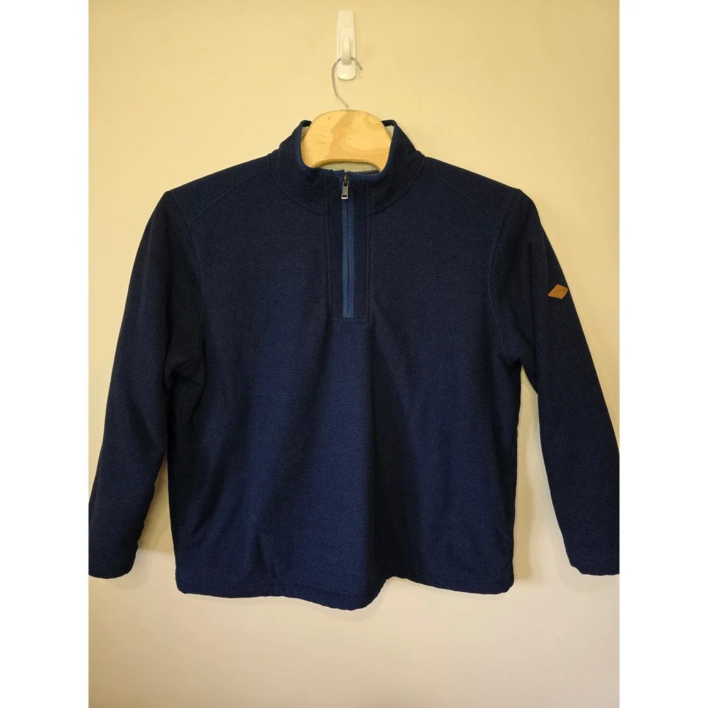 Orvis Pullover Mens XXL Navy Blue Waffle Knit Sherpa Lined Quarter Zip Gorpcore